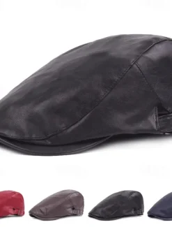 Discount OUKU Men's Flat Cap Black Red leatherette Streetwear Stylish 1920s Fashion Outdoor Daily Going out Plain Warm