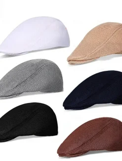 Discount OUKU Men's Flat Cap Black White Cotton Mesh Streetwear Stylish 1920s Fashion Outdoor Daily Going out Plain Breathability