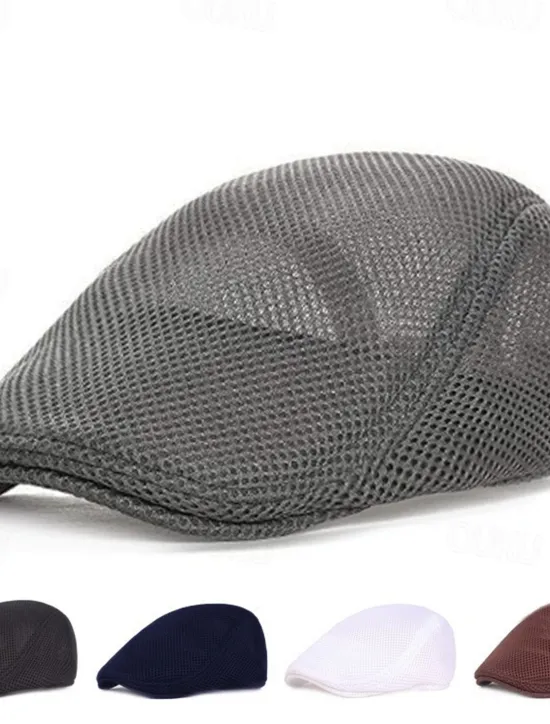 Discount OUKU Men's Flat Cap Black White Cotton Mesh Streetwear Stylish 1920s Fashion Outdoor Daily Going out Plain Breathability
