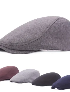 Hot OUKU Men's Flat Cap Black White Cotton Streetwear Stylish 1920s Fashion Outdoor Daily Going out Plain Sunscreen