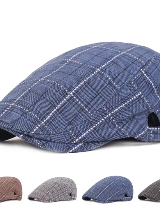 Clearance OUKU Men's Flat Cap Blue Light Grey Cotton Streetwear Stylish 1920s Fashion Outdoor Daily Going out Lattice Warm