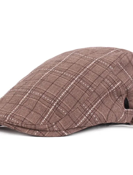 Clearance OUKU Men's Flat Cap Blue Light Grey Cotton Streetwear Stylish 1920s Fashion Outdoor Daily Going out Lattice Warm