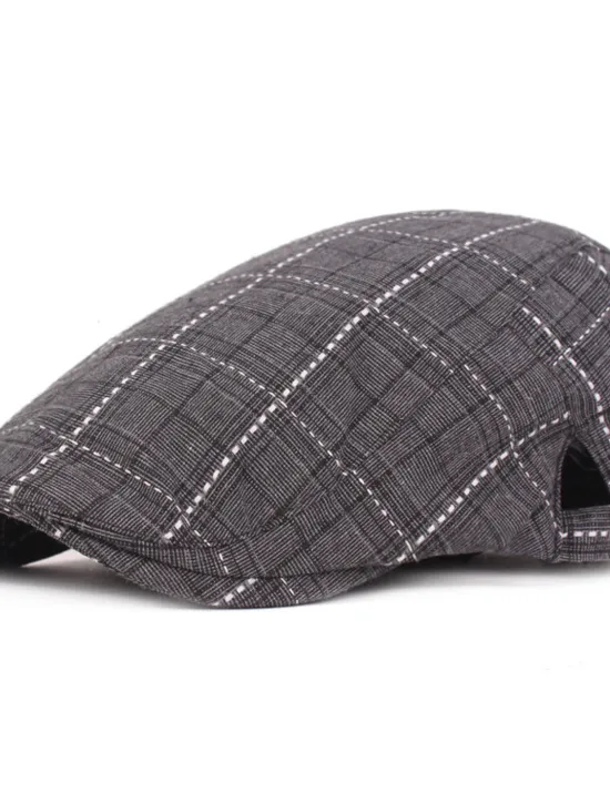 Clearance OUKU Men's Flat Cap Blue Light Grey Cotton Streetwear Stylish 1920s Fashion Outdoor Daily Going out Lattice Warm