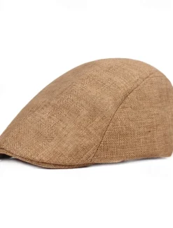 Discount OUKU Men's Flat Cap Light Yellow Black Cotton and Linen Streetwear Stylish 1920s Fashion Outdoor Daily Going out Plain Warm