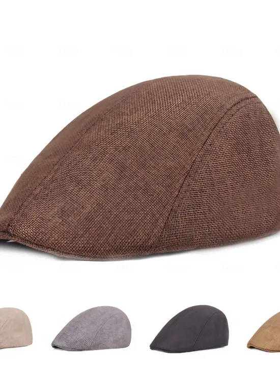Discount OUKU Men's Flat Cap Light Yellow Black Cotton and Linen Streetwear Stylish 1920s Fashion Outdoor Daily Going out Plain Warm