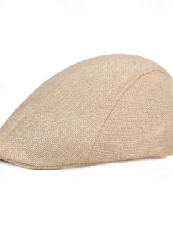 Discount OUKU Men's Flat Cap Light Yellow Black Cotton and Linen Streetwear Stylish 1920s Fashion Outdoor Daily Going out Plain Warm