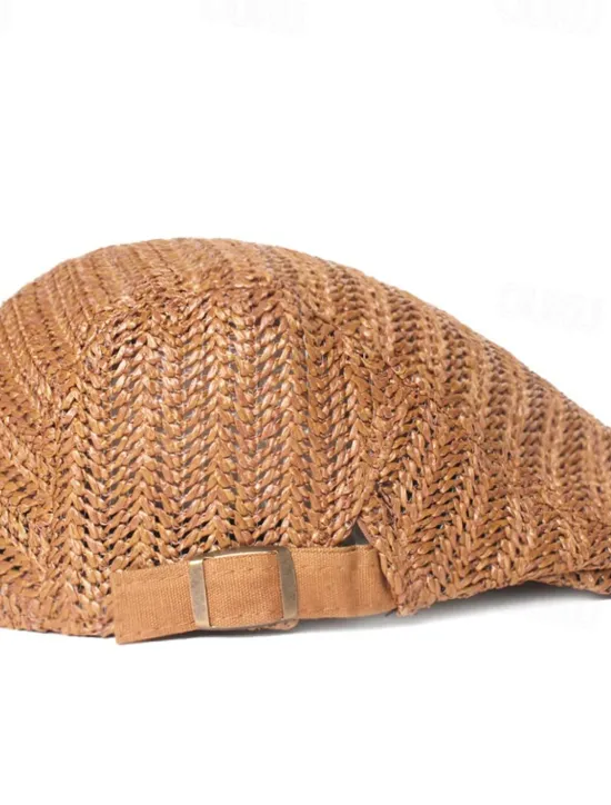 Sale OUKU Men's Flat Cap Straw Hat Black Cream Polyester Fashion Streetwear Stylish 1920s Fashion Outdoor Daily Going out Plain Breathability