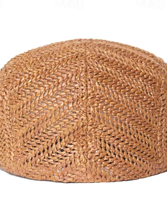 Sale OUKU Men's Flat Cap Straw Hat Black Cream Polyester Fashion Streetwear Stylish 1920s Fashion Outdoor Daily Going out Plain Breathability