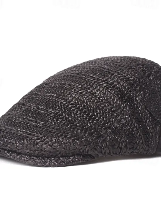 Sale OUKU Men's Flat Cap Straw Hat Black Cream Polyester Fashion Streetwear Stylish 1920s Fashion Outdoor Daily Going out Plain Breathability