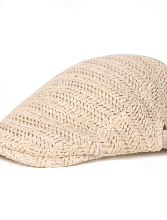 Sale OUKU Men's Flat Cap Straw Hat Black Cream Polyester Fashion Streetwear Stylish 1920s Fashion Outdoor Daily Going out Plain Breathability