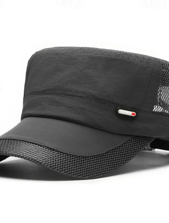 Discount OUKU Men's Flat Cap Sun Hat Trucker Hat Black Deep Blue Polyester Mesh Patchwork Fashion Casual Street Daily Plain Adjustable Sunscreen Breathable