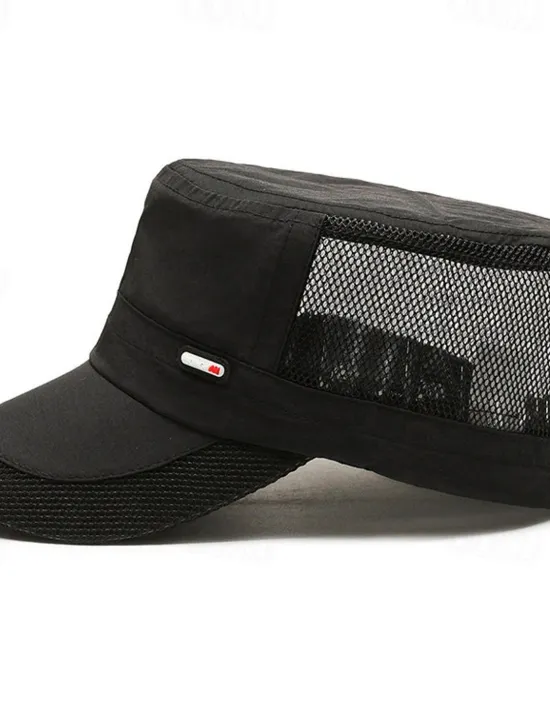 Discount OUKU Men's Flat Cap Sun Hat Trucker Hat Black Deep Blue Polyester Mesh Patchwork Fashion Casual Street Daily Plain Adjustable Sunscreen Breathable