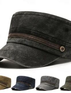 Online OUKU Men's Flat Cap Sun Hat Trucker Hat Navy Blue khaki Cotton Fashion Casual Street Daily Solid Color Adjustable Sunscreen Breathable