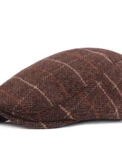 Online OUKU Men's Flat Cap Tweed Cap Brown Beige Cotton Streetwear Stylish 1920s Fashion Outdoor Daily Going out Stripe Warm