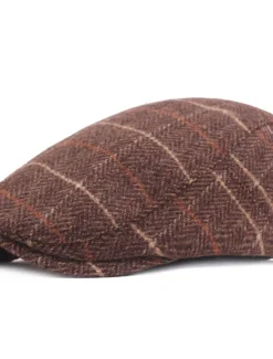 Online OUKU Men's Flat Cap Tweed Cap Brown Beige Cotton Streetwear Stylish 1920s Fashion Outdoor Daily Going out Stripe Warm
