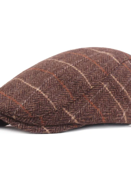 Online OUKU Men's Flat Cap Tweed Cap Brown Beige Cotton Streetwear Stylish 1920s Fashion Outdoor Daily Going out Stripe Warm