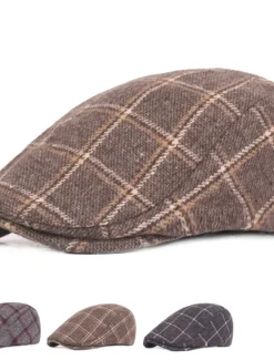 Outlet OUKU Men's Flat Cap Tweed Cap Red Blue Woolen Print Streetwear Stylish 1920s Fashion Outdoor Daily Going out Lattice Warm