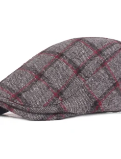 Outlet OUKU Men's Flat Cap Tweed Cap Red Blue Woolen Print Streetwear Stylish 1920s Fashion Outdoor Daily Going out Lattice Warm
