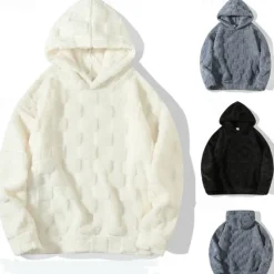 Online OUKU Men's Fleece Hoodie Sherpa Fleece Hoodie Black White Gray Hooded Plain Pocket Sports & Outdoor Daily Holiday Polyester Streetwear Cool Casual Winter Spring & Fall Clothing Apparel Hoodies