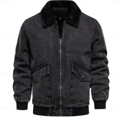 Outlet OUKU Men's Fleece Jacket Jean Jacket Denim Jacket Casual Daily Fall & Winter Color Block Casual Lapel Regular Dark Gray Dark Blue Light Blue Jacket