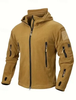 Best OUKU Men's Fleece Jacket Military Jacket Tactical Jacket Daily Vacation Thermal Warm Pocket Fleece Fall & Winter Plain Fashion Streetwear Hooded Regular Black Khaki Army Green Gray Jacket