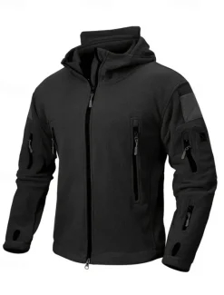 Best OUKU Men's Fleece Jacket Military Jacket Tactical Jacket Daily Vacation Thermal Warm Pocket Fleece Fall & Winter Plain Fashion Streetwear Hooded Regular Black Khaki Army Green Gray Jacket