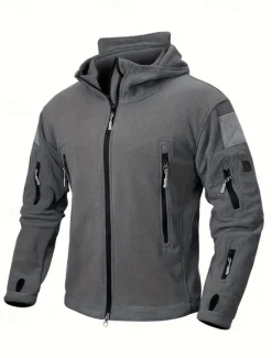 Best OUKU Men's Fleece Jacket Military Jacket Tactical Jacket Daily Vacation Thermal Warm Pocket Fleece Fall & Winter Plain Fashion Streetwear Hooded Regular Black Khaki Army Green Gray Jacket