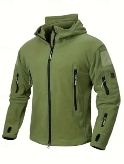 Best OUKU Men's Fleece Jacket Military Jacket Tactical Jacket Daily Vacation Thermal Warm Pocket Fleece Fall & Winter Plain Fashion Streetwear Hooded Regular Black Khaki Army Green Gray Jacket