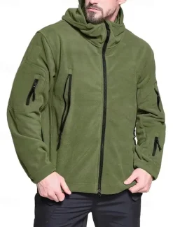 Best OUKU Men's Fleece Jacket Military Jacket Tactical Jacket Daily Vacation Thermal Warm Pocket Fleece Fall & Winter Plain Fashion Streetwear Hooded Regular Black Khaki Army Green Gray Jacket