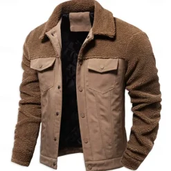 Outlet OUKU Men's Fleece Jacket Work Jacket Outdoor New Year Thermal Warm Patchwork Pocket Winter Spring & Fall Cross-Seasons Patchwork Fashion Streetwear Turndown Navy Blue Khaki Army Green Jacket