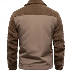 Outlet OUKU Men's Fleece Jacket Work Jacket Outdoor New Year Thermal Warm Patchwork Pocket Winter Spring & Fall Cross-Seasons Patchwork Fashion Streetwear Turndown Navy Blue Khaki Army Green Jacket