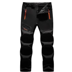 Hot OUKU Men's Fleece Lined Pants Black Trousers Waterproof Softshell Pants Winter Outdoor Windproof Thermal Warm 4 Zipper Pocket Elastic Waist Lightweight Bottoms Navy Climbing Traveling Ski / Snowboard