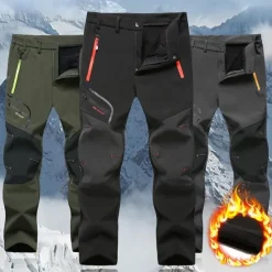 Hot OUKU Men's Fleece Lined Pants Black Trousers Waterproof Softshell Pants Winter Outdoor Windproof Thermal Warm 4 Zipper Pocket Elastic Waist Lightweight Bottoms Navy Climbing Traveling Ski / Snowboard