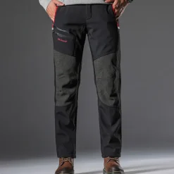 Hot OUKU Men's Fleece Lined Pants Black Trousers Waterproof Softshell Pants Winter Outdoor Windproof Thermal Warm 4 Zipper Pocket Elastic Waist Lightweight Bottoms Navy Climbing Traveling Ski / Snowboard