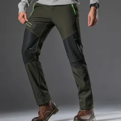 Hot OUKU Men's Fleece Lined Pants Black Trousers Waterproof Softshell Pants Winter Outdoor Windproof Thermal Warm 4 Zipper Pocket Elastic Waist Lightweight Bottoms Navy Climbing Traveling Ski / Snowboard