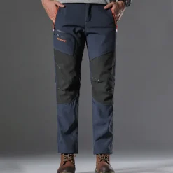 Hot OUKU Men's Fleece Lined Pants Black Trousers Waterproof Softshell Pants Winter Outdoor Windproof Thermal Warm 4 Zipper Pocket Elastic Waist Lightweight Bottoms Navy Climbing Traveling Ski / Snowboard