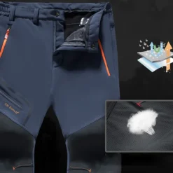 Hot OUKU Men's Fleece Lined Pants Black Trousers Waterproof Softshell Pants Winter Outdoor Windproof Thermal Warm 4 Zipper Pocket Elastic Waist Lightweight Bottoms Navy Climbing Traveling Ski / Snowboard