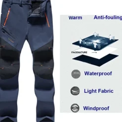 Hot OUKU Men's Fleece Lined Pants Black Trousers Waterproof Softshell Pants Winter Outdoor Windproof Thermal Warm 4 Zipper Pocket Elastic Waist Lightweight Bottoms Navy Climbing Traveling Ski / Snowboard