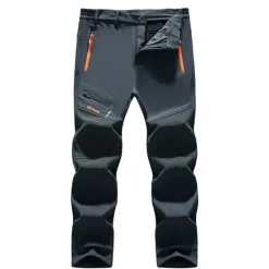 Hot OUKU Men's Fleece Lined Pants Black Trousers Waterproof Softshell Pants Winter Outdoor Windproof Thermal Warm 4 Zipper Pocket Elastic Waist Lightweight Bottoms Navy Climbing Traveling Ski / Snowboard