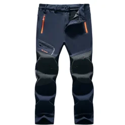 Hot OUKU Men's Fleece Lined Pants Black Trousers Waterproof Softshell Pants Winter Outdoor Windproof Thermal Warm 4 Zipper Pocket Elastic Waist Lightweight Bottoms Navy Climbing Traveling Ski / Snowboard