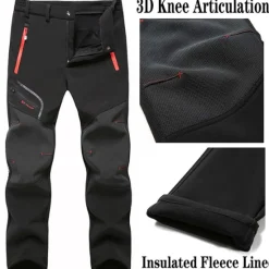 Hot OUKU Men's Fleece Lined Pants Black Trousers Waterproof Softshell Pants Winter Outdoor Windproof Thermal Warm 4 Zipper Pocket Elastic Waist Lightweight Bottoms Navy Climbing Traveling Ski / Snowboard