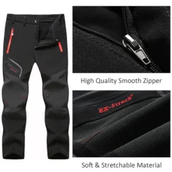 Hot OUKU Men's Fleece Lined Pants Black Trousers Waterproof Softshell Pants Winter Outdoor Windproof Thermal Warm 4 Zipper Pocket Elastic Waist Lightweight Bottoms Navy Climbing Traveling Ski / Snowboard
