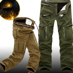 OUKU Men's Fleece Lined Pants Hiking Pants Trousers Work Pants Cargo Pants Track Pants Winter Outdoor Thermal Warm Windproof Fleece Lining Ripstop Bottoms khaki Black Army Green Fishing Climbing Running
