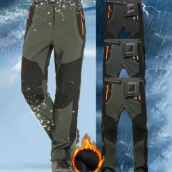 Clearance OUKU Men's Fleece Lined Pants Waterproof Hiking Pants Trousers Softshell Pants Winter Outdoor Thermal Warm Windproof Fleece Lining Pants / Trousers Bottoms Army Green Gray Black Hunting Fishing Climbing