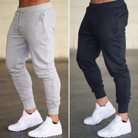 Online OUKU Men's Fleece Pants Sweatpants Joggers Workout Pants Track Pants Pocket Elastic Waist Solid Color Lightweight Casual Daily Trousers Athletic Blackine White