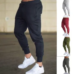 Online OUKU Men's Fleece Pants Sweatpants Joggers Workout Pants Track Pants Pocket Elastic Waist Solid Color Lightweight Casual Daily Trousers Athletic Blackine White