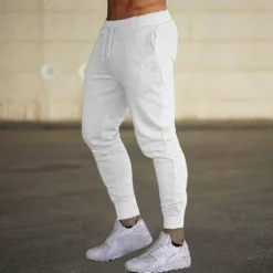 Online OUKU Men's Fleece Pants Sweatpants Joggers Workout Pants Track Pants Pocket Elastic Waist Solid Color Lightweight Casual Daily Trousers Athletic Blackine White