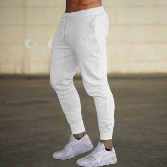 Online OUKU Men's Fleece Pants Sweatpants Joggers Workout Pants Track Pants Pocket Elastic Waist Solid Color Lightweight Casual Daily Trousers Athletic Blackine White