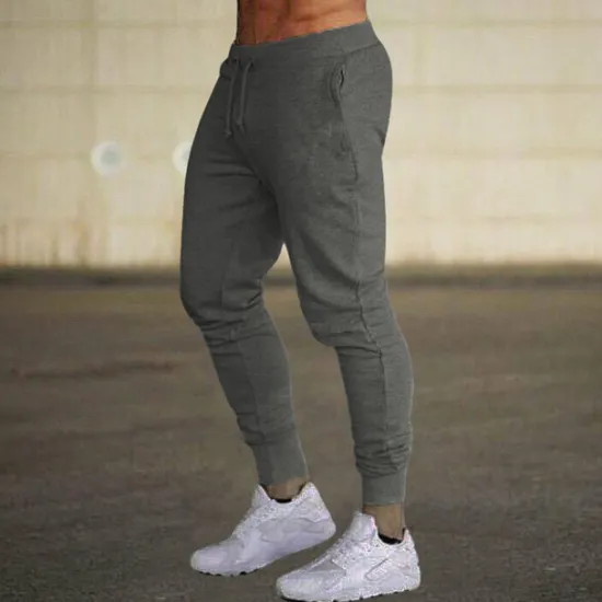 Online OUKU Men's Fleece Pants Sweatpants Joggers Workout Pants Track Pants Pocket Elastic Waist Solid Color Lightweight Casual Daily Trousers Athletic Blackine White