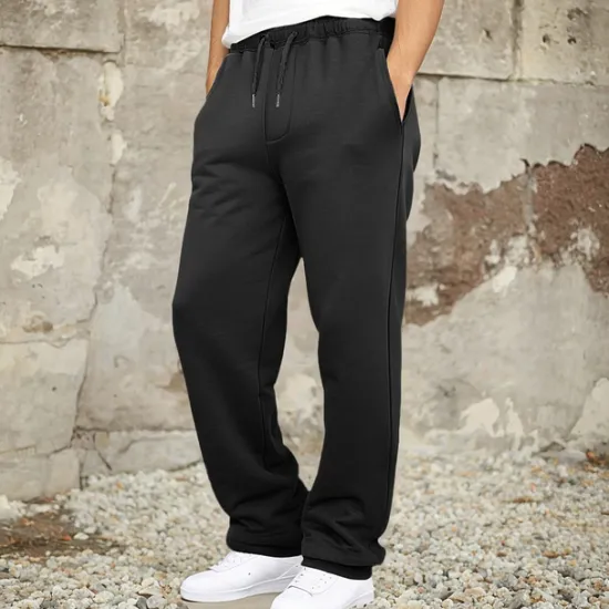 Outlet OUKU Men's Fleece Pants Sweatpants Trousers Straight Leg Sweatpants Drawstring Elastic Waist Baggy Plain Comfort Warm Full Length Outdoor Casual Daily Sports Fashion Black Navy Blue Micro-elastic